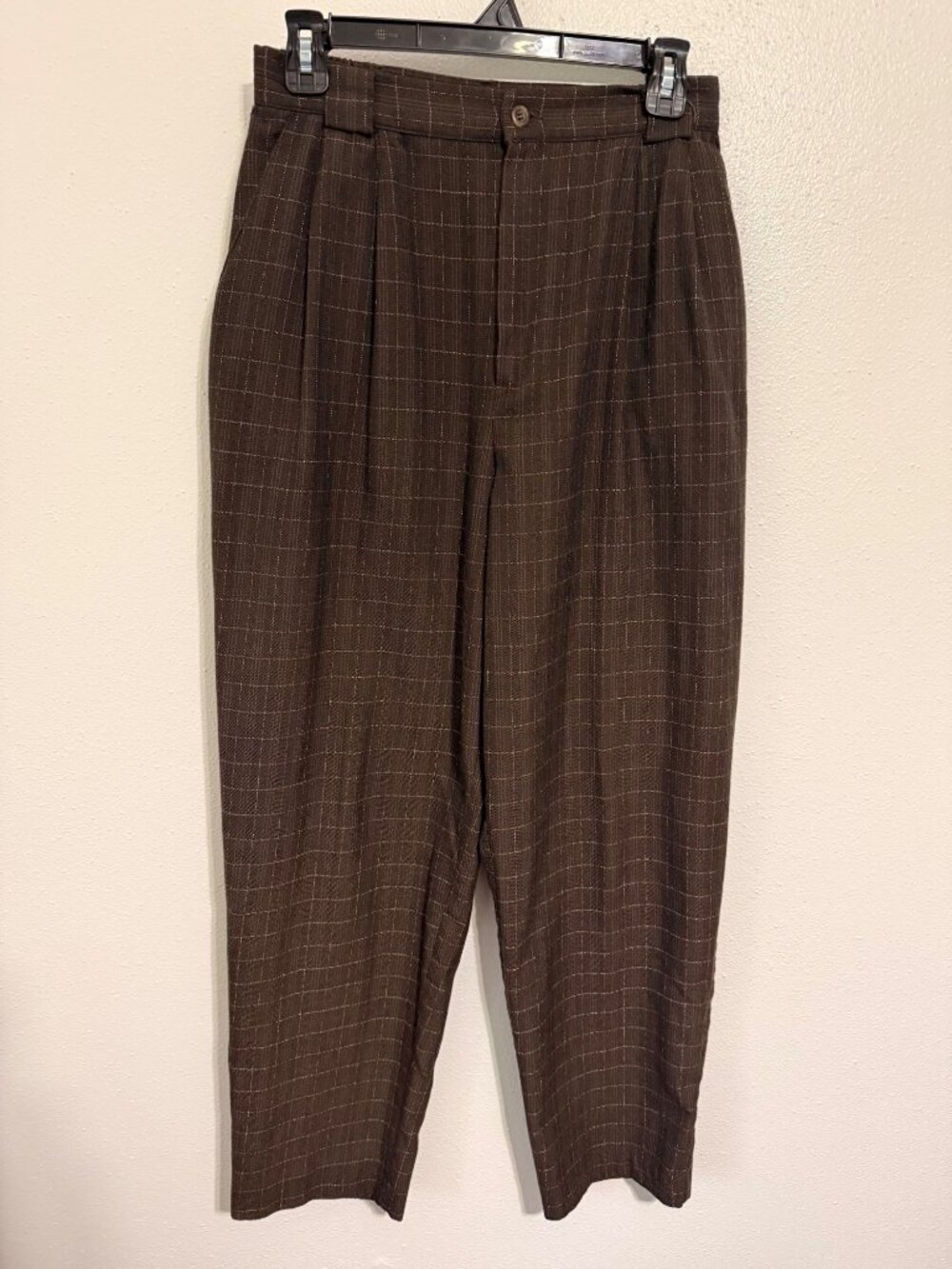 Vintage Fundamental Things Trouser Pants Brown Windowpane Plaid Womans 10
